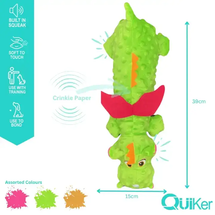 Plush Crinkle & Squeak Dragon Dog Toy - Image 3
